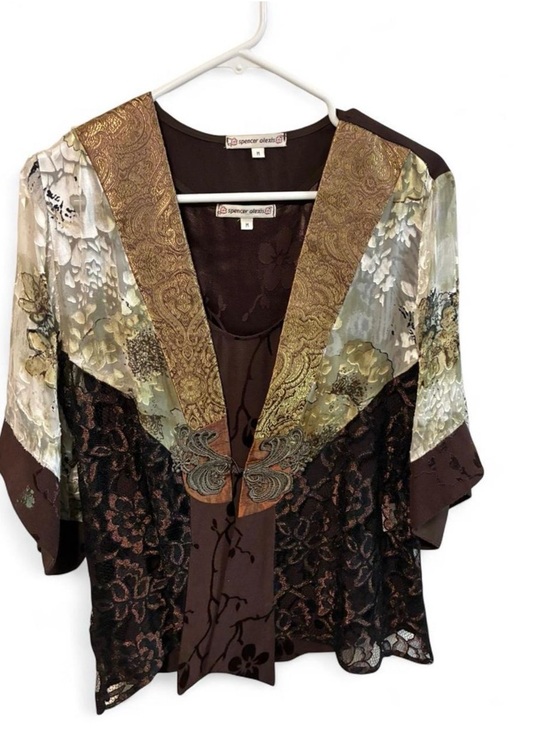 Vintage Spencer Alexis Mixed Media Kimono Top - Size M - Whimsigoth - Picture 2 of 6